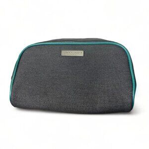 NWOT - Bvlgari Parfums Gray Teal Canvas Silver Hardware Toiletry Zip Travel Case